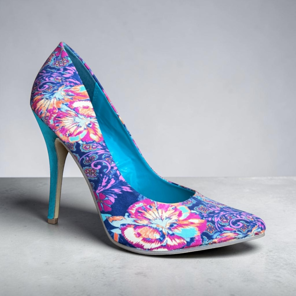 New Beauty Heel Floral Paisley Print Stiletto Pointed Toe Pumps Size 8-8.5
